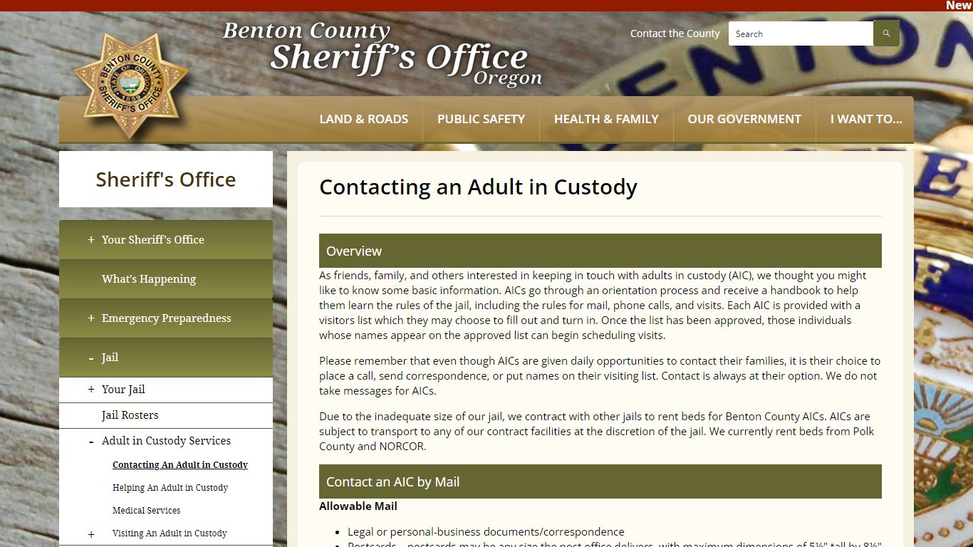 Contacting an Adult in Custody | Benton County Oregon